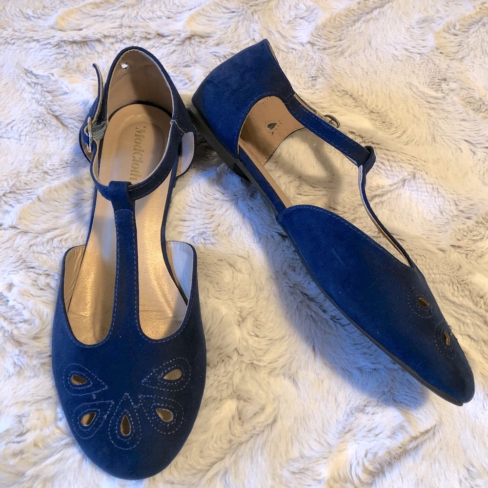 Modcloth The Zest is History t-strap micro suede perforated flats size 8